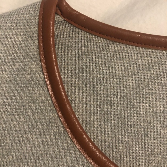 Leather-trimmed, colorblock cardigan - Picture 3 of 5